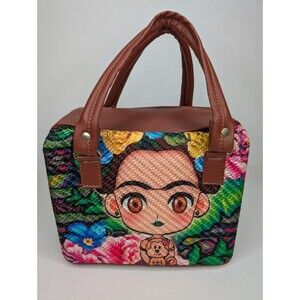 Frida Kahlo Cartoon Purse Bag Satchel  Crossbody Handbag Faux Leather Woven Tote